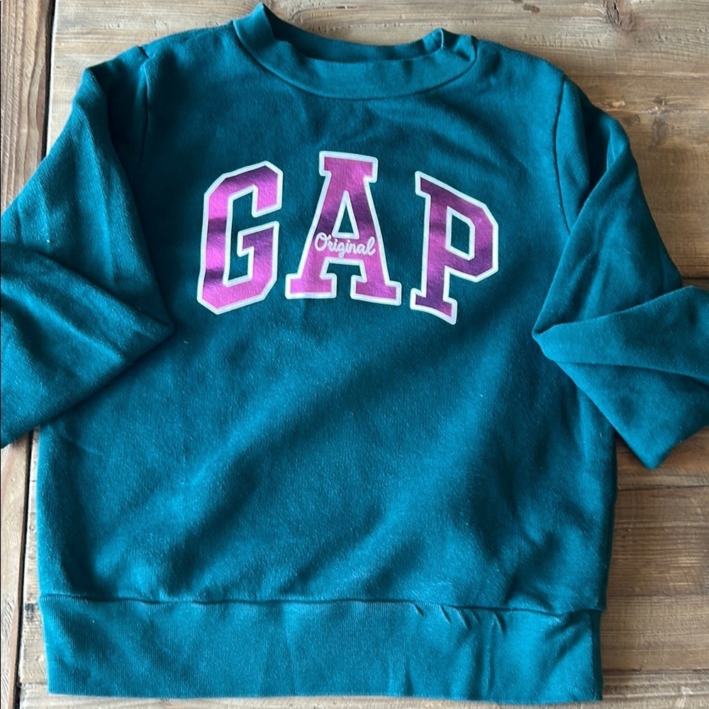 Girls GAP Teal Sweatshirt with Pink Logo